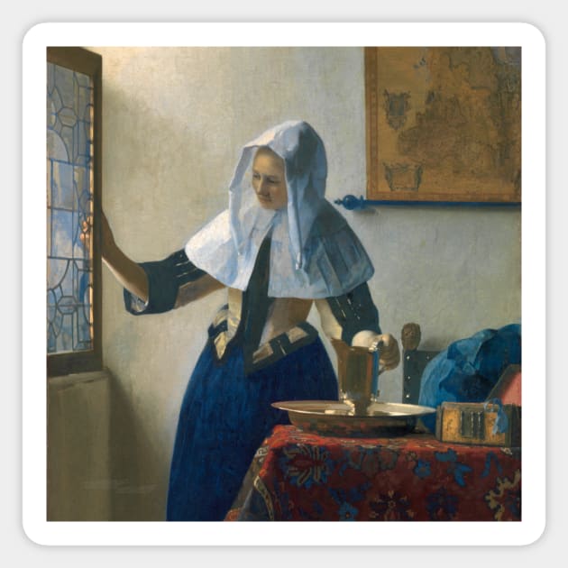 Young Woman with a Water Pitcher by Jan Vermeer Sticker by Classic Art Stall